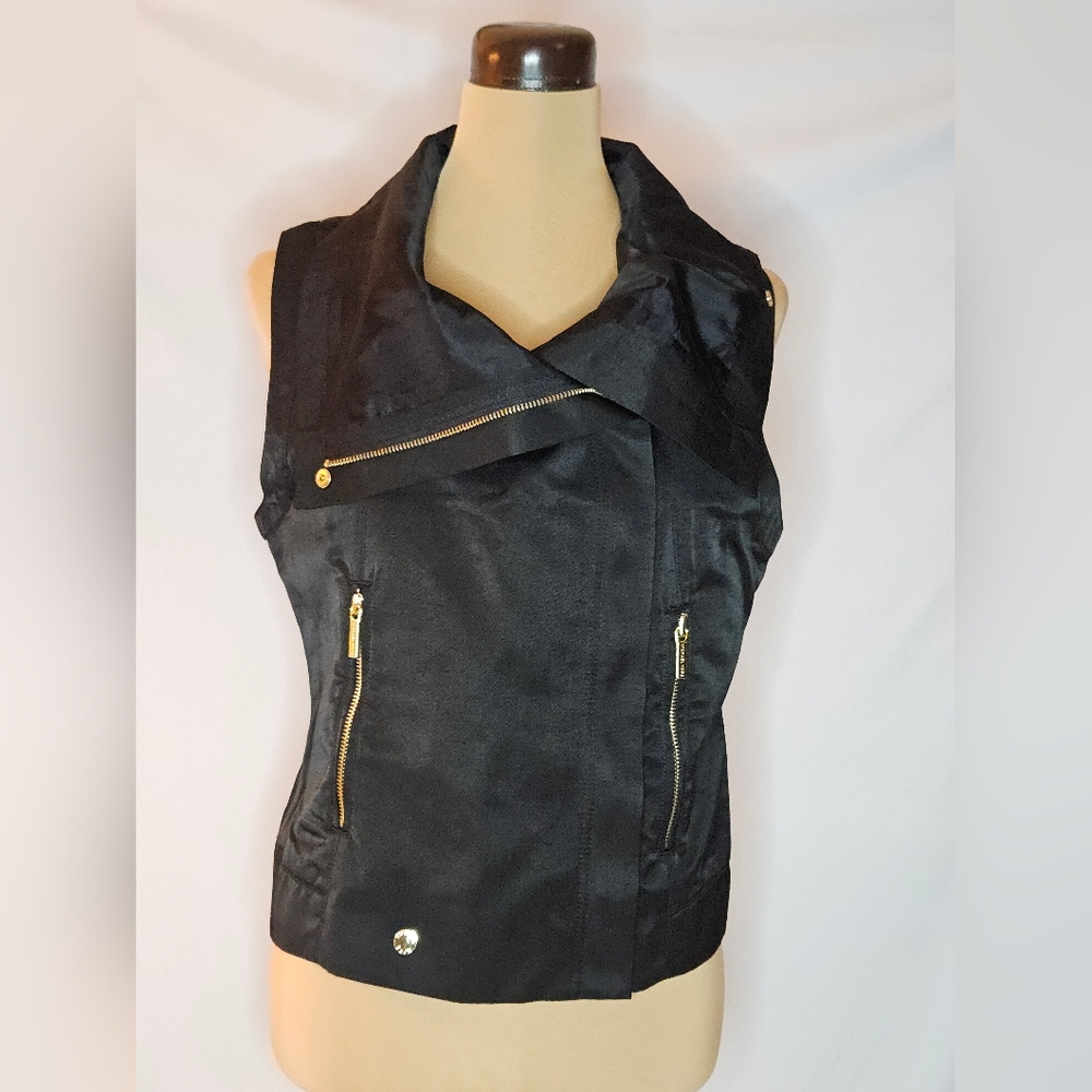 MICHAEL Michael Kors Black Moto Vest Gold Zipper Hardware - M